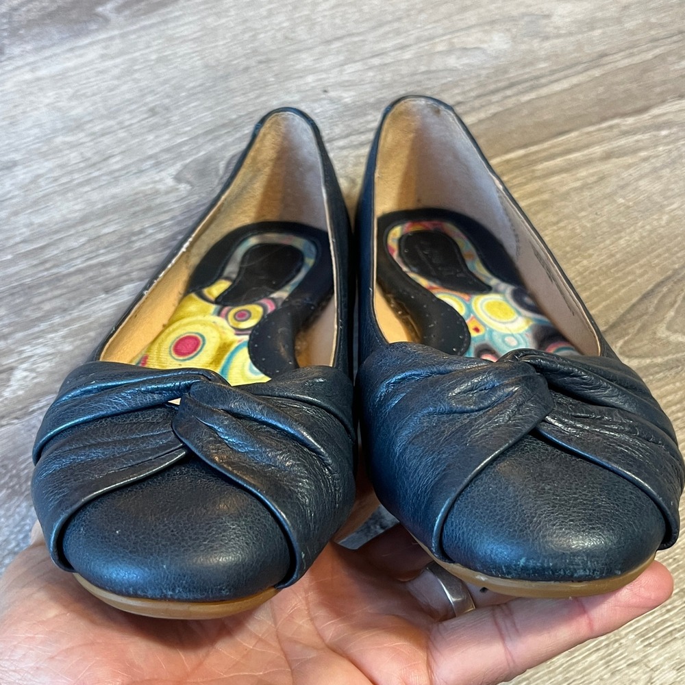 Born Julianne Navy Blue Leather Knotted Ballet‎ Flats B17704 Womens 7.5 38.5